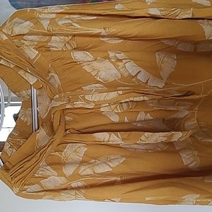 Gold linen blend midi skirt